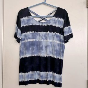 Creation L Navy/White Tie Dye Short Sleeve Tunic w/Criss Cross Straps - Size XL